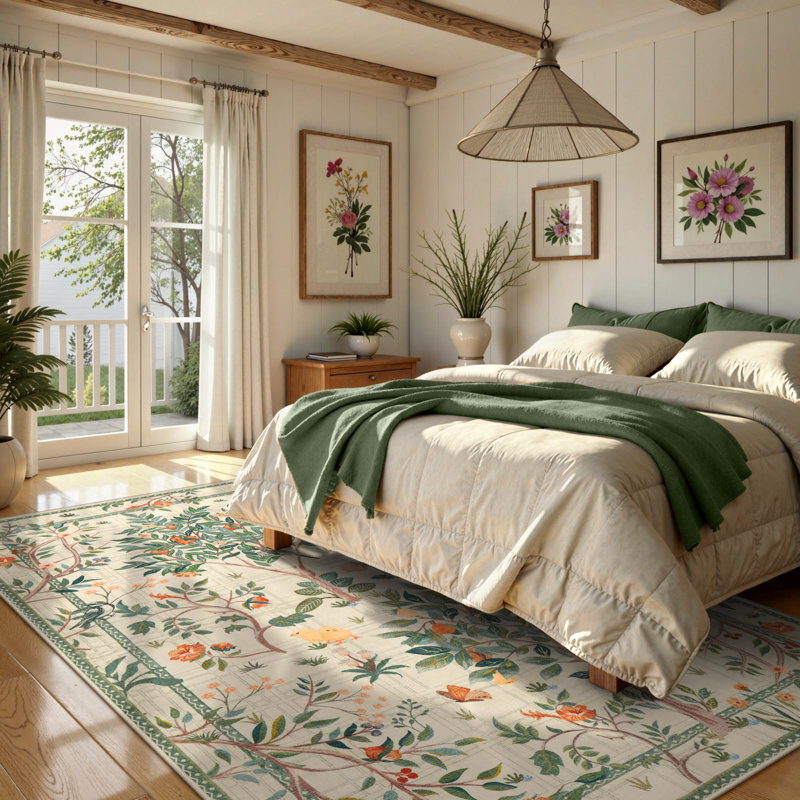 Kaldi Washable Area Rugs for Living Room Boho Non Slip Soft Floral Indoor Floor Carpet for Room, Rectangle 5' x 7'