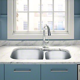 Undertone® Preserve 35-1/8" L x 20-1/8" W x 9-3/4" Under-Mount Extra Large/Medium Double-Bowl Kitchen Sink