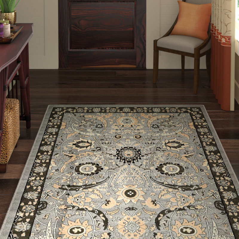 Tapis à motif floral sauge, jaune et gris Britannia, Rectangle 9 pi x 12 pi