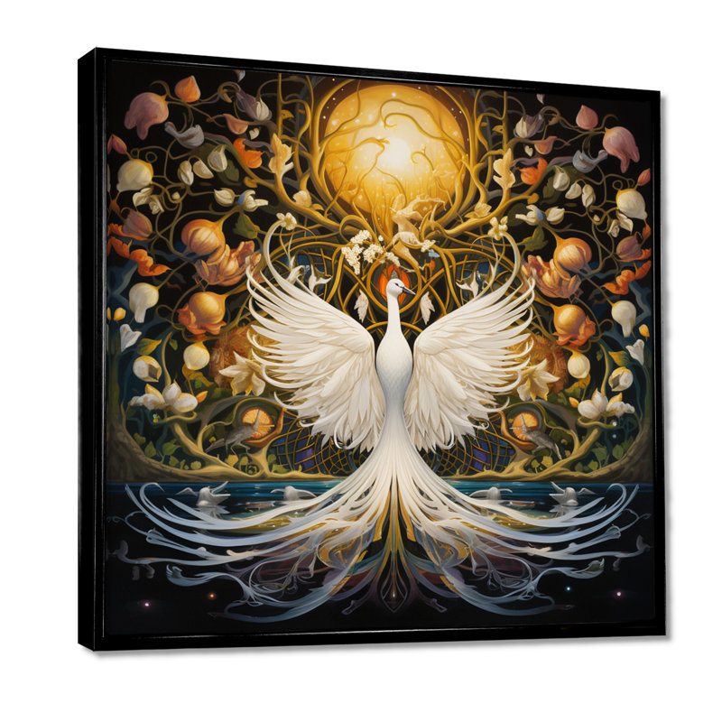 Art mural Scituate - cygnes, Toile avec cadre flottant noir, H 16 po x l 16 po x P 1 po
