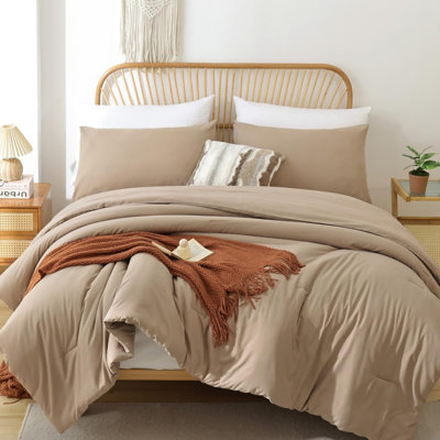 Ensemble d'édredon très grand californien brun taupe, 3 pièces (1 édredon Boho Tan Cal King et 2 taies d'oreiller), couvre-lit léger Soft Bedding