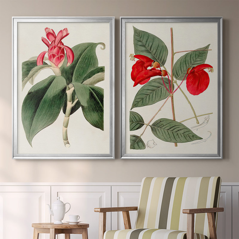 Flora Of The Tropics I - 2 Piece Single Picture Frame Print Set on Canvas, 41.25" H x 61" W x 1.25" D, Silver