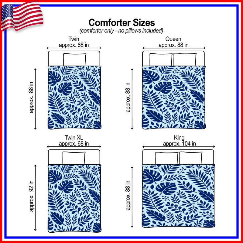 Blue Botanical Leaves Comforter, Twin Extra Long