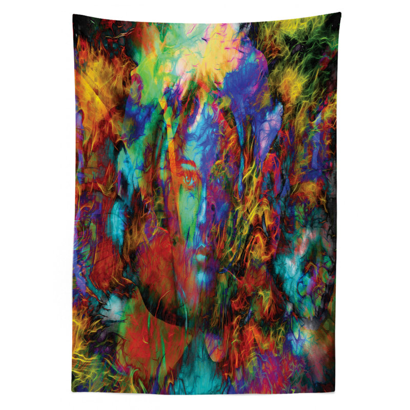 Ambesonne Mystic Tablecloth, Mysterious Woman Face With Butterflies And Vision Perspective Spirit Artwork, Rectangular Table Cover For Dining Room Kitchen Decor, 52" X 70", Multicolor