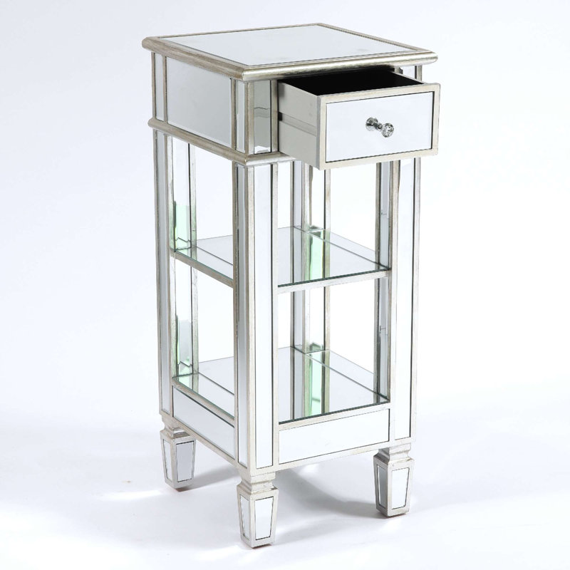 Amethy Side Table with Storage, Silver