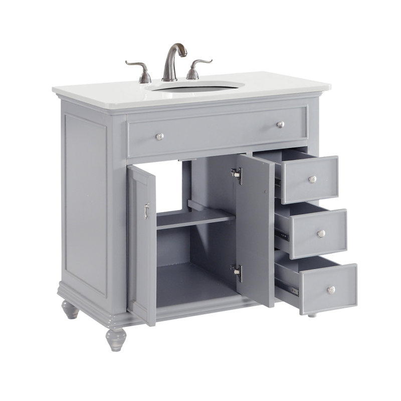 Meuble-lavabo simple de 36 po pour la salle de bain Otto, Menthe rétro, Blanc Ivoire