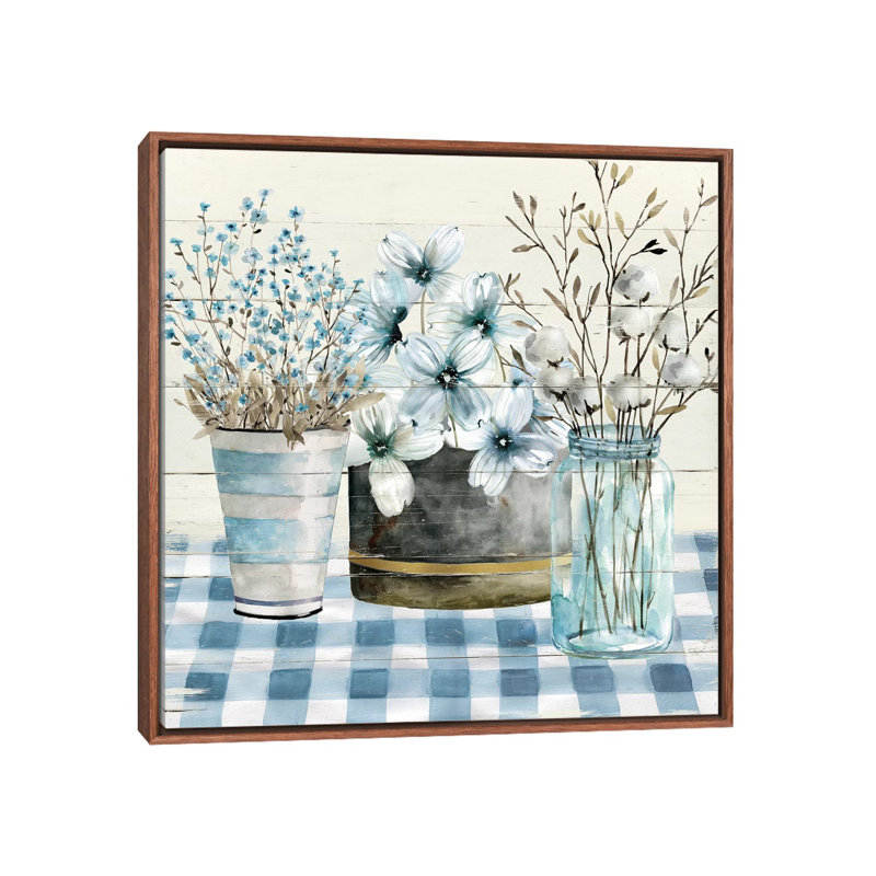 «Blue Farmhouse» par Carol Robinson - reproduction imprimée, H 37 po x l 37 po x P 1,5 po, Pas de tapis