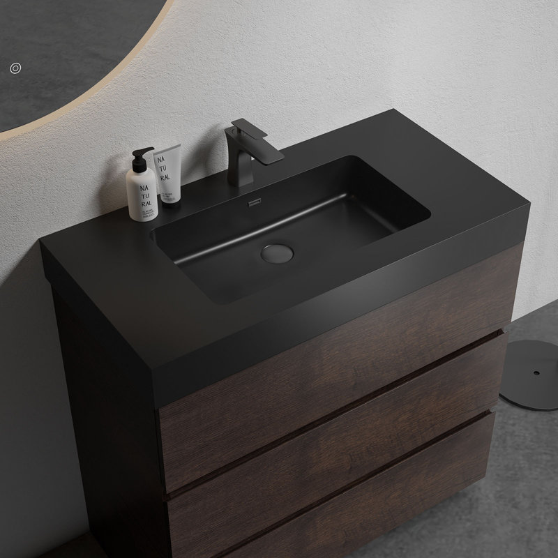 Alice 30" Rose Wood Freestanding Vanity with Black Top