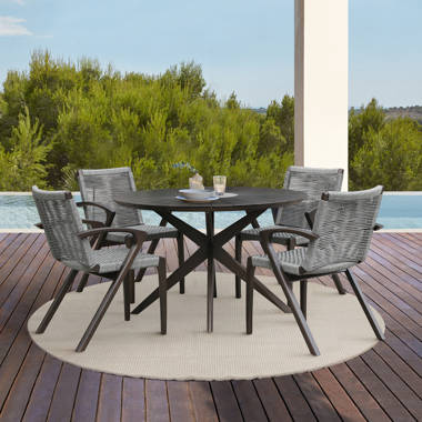 Caspian Concrete-Effect 120cm Round Dining Table & 4 Toby Light Grey Velvet  Chairs