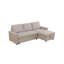 Canapé-lit convertible moderne en forme de L avec méridienne de rangement, revêtement en flanelle grise et blanche, structure en bois d'ingénierie