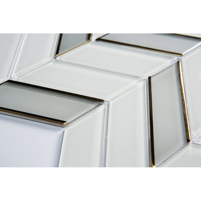 2" x 4.25" Glass Herringbone / Chevron Mosaic Wall Tile, Gold