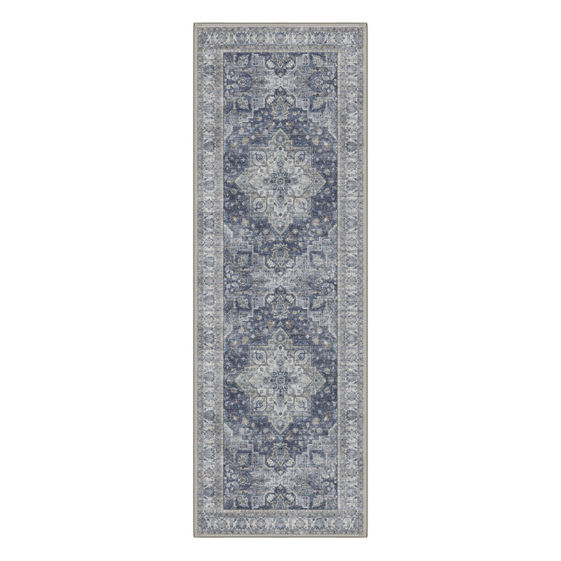 Tapis d'intérieur bleu à motif antidérapant Caelum, Tapis de couloir 2 pi 3 po x 6 pi