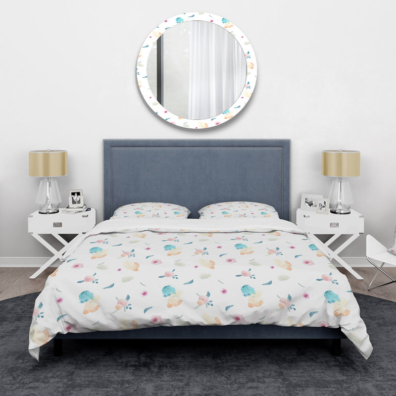 Fleurs abstraites roses et bleues - ensemble de housse de couette traditionnel - microfibre de polyester