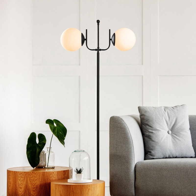 Industrial Black Floor Lamp with Metal Body, 24.4 x 11.8 x 63.8 inches | 30 cm Base Plate | On/Off Switch on Cable | Compatible with 2 x E27 Max 40W Bulbs | Stylish Lighting for Modern Home Décor & Offices