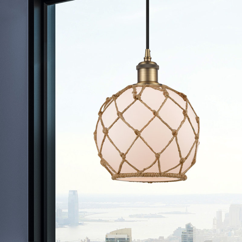 Luminaire suspendu sphère 1 lumière Tobey, Blanc et blanc, H 120 po x l 8 po x P 8 po, Laiton brossé