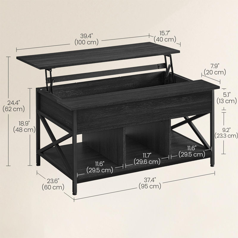 Table basse à plateau relevable Carnagall, Gris anthracite