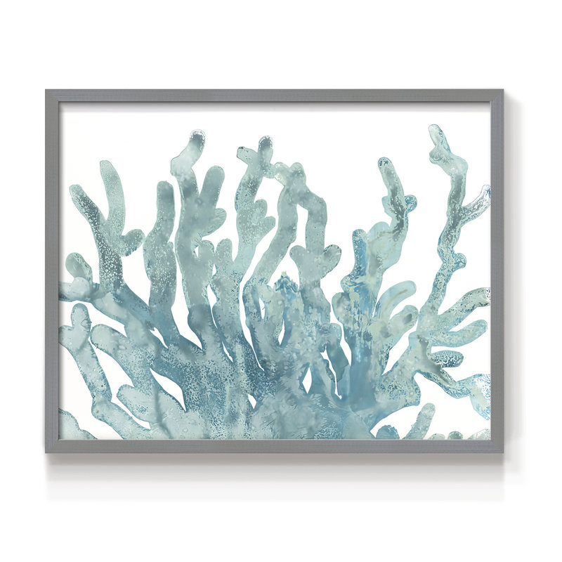 Blue Macro Coral III - Reproduction encadrée - Restickable, Gris, H 22 po x l 28 po