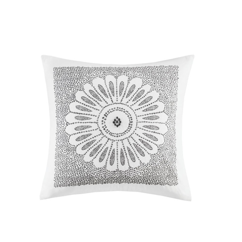 Coussin décoratif en coton brodé gris 20 po x 20 po