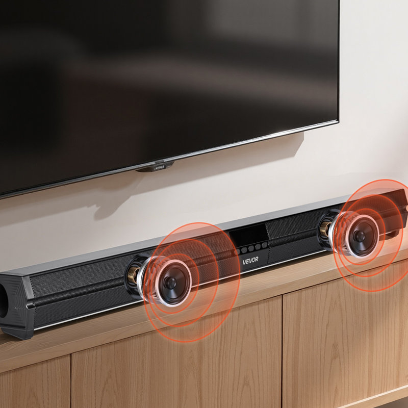 Barre de son pour téléviseur intelligent, canal 2.0, haut-parleurs de téléviseur à barre de son compacte de 32 pouces pour projecteur, connexion AUX Bluetooth, télécommande, installation facile, système de son ambiophonique de 80 W pour cinéma maison