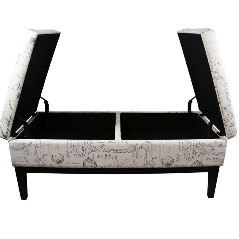 Banc de rangement avec double levage et intérieur, H 19,5 po, revêtement confortable 48 po x 20,5 po