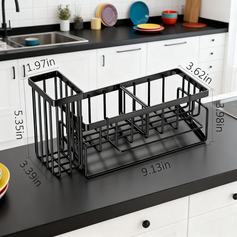 Porte-éponge en acier inoxydable et organisateur d'évier avec drain automatique, conception peu encombrante pour comptoir de cuisine, antirouille et antidérapant