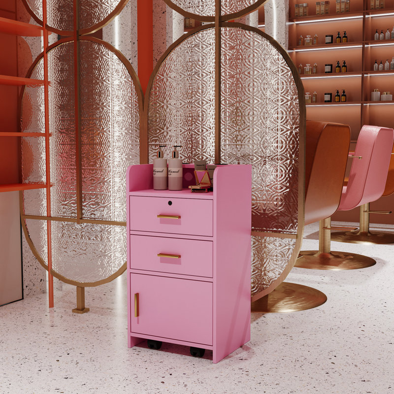 2 tiroirs et 1 armoire de rangement rose