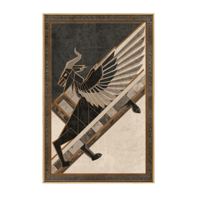 Tapis moelleux moelleux Art Deco Oreland Assyrian Lamassu, 5 x 7