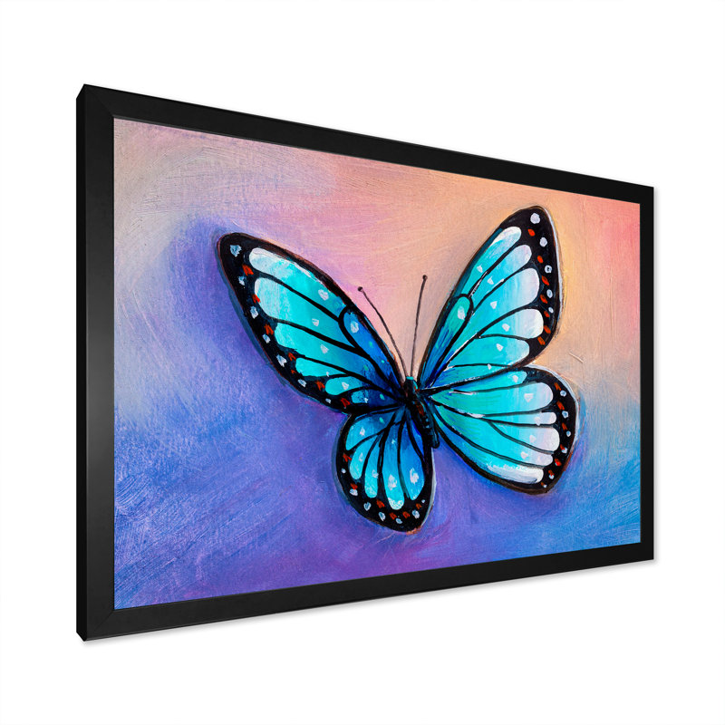 «Abstract Blue Morpho Butterfly», reproduction sur toile flottante, H 12 po x l 20 po x P 1 po, Cadre noir