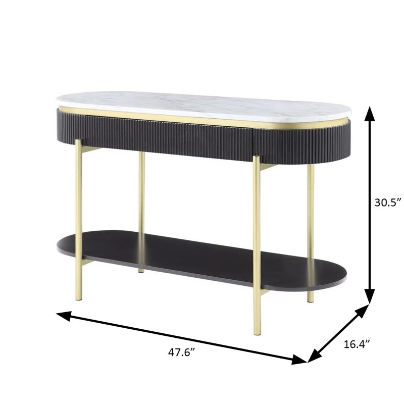47.6" W Glam Sofa Table, Dark Walnut, Black