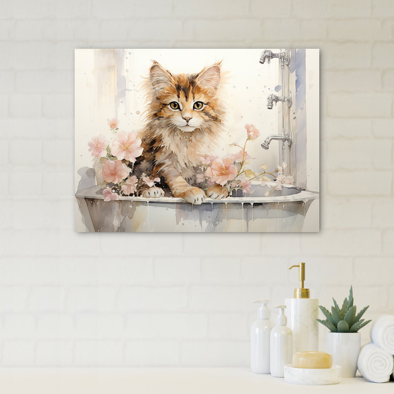 Kittens Cozy Corner Bathroom - Art mural de salle de bain, H 24 po x l 32 po x P 1 po