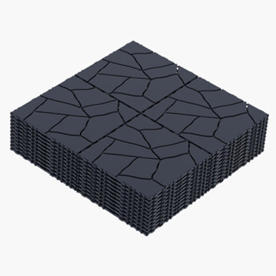 Stone Style 12"X12" Interlocking Patio Deck Tiles (44-Piece Set) - Eco-Friendly Pp Polypropylene, Indoor/Outdoor, Tool-Free Diy For Poolside, Balcony & Backyard