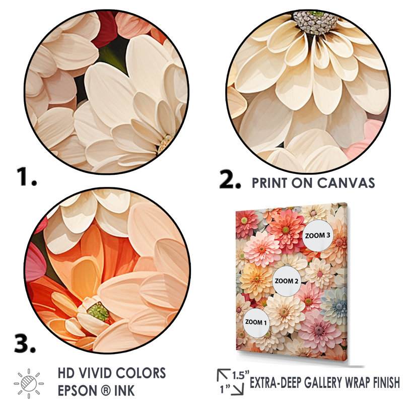 Collage de fleurs de zinnias roses sur toile, Cadre flottant noir, H 44 po x l 34 po x P 1,5 po
