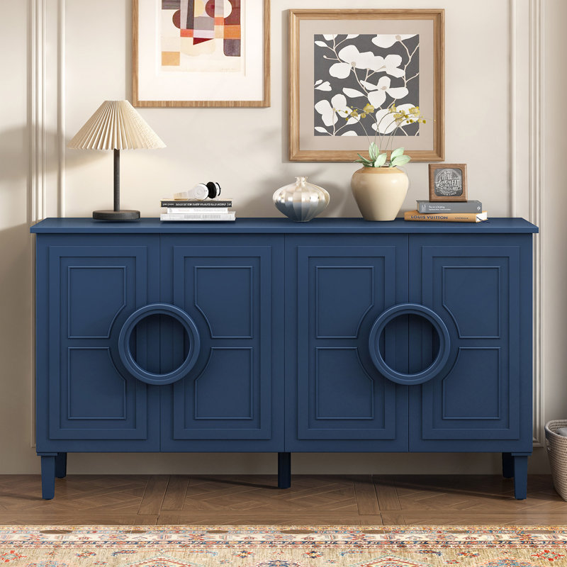 Buffet à quatre portes d'inspiration française, idéal pour les salons, les entrées et les salles d'étude, Bleu