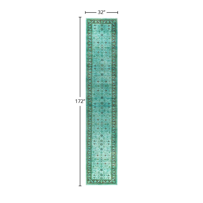 Tapis de couloir contemporain en laine noué à la main 2 pi 8 po x 14 pi 4 po