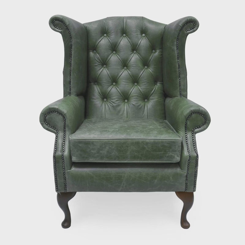 Upholstered Leather Wingback Chair, Selvaggio Green