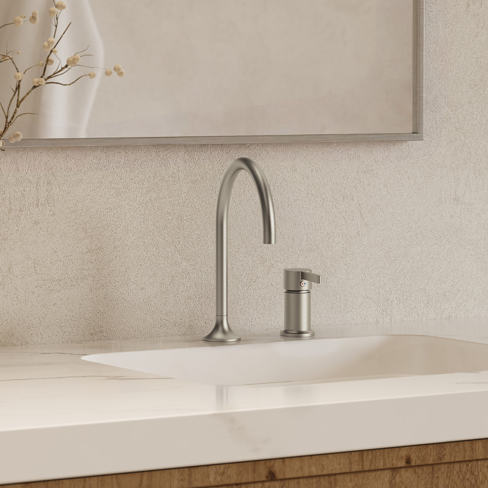 Single-Handle Bathroom Faucet with Drain, Brushed Nickel