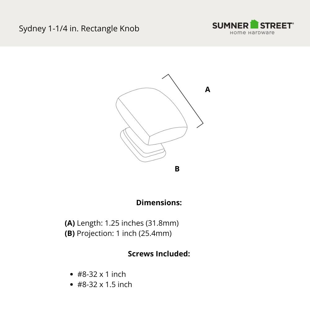 Sydney 1" Length Square Knob Sumner Street Home Hardware 