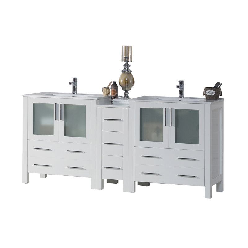 Meuble-lavabo double 72 po avec lavabo, Blanc
