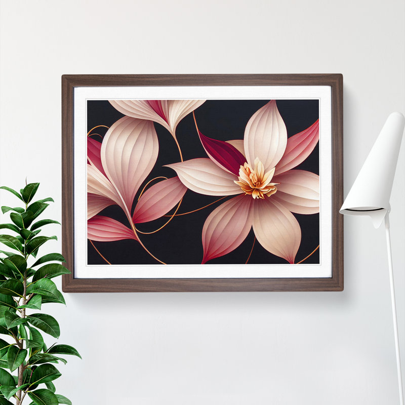 Ethereal Flowers Deco - Framed Print, 25cm H x 34cm W x 2cm D, Walnut