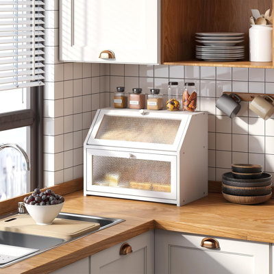 Large Bread Box,Bamboo Wood For Kitchen Counter, Corner Bread Box, Large Capacity Bread Storage Bin