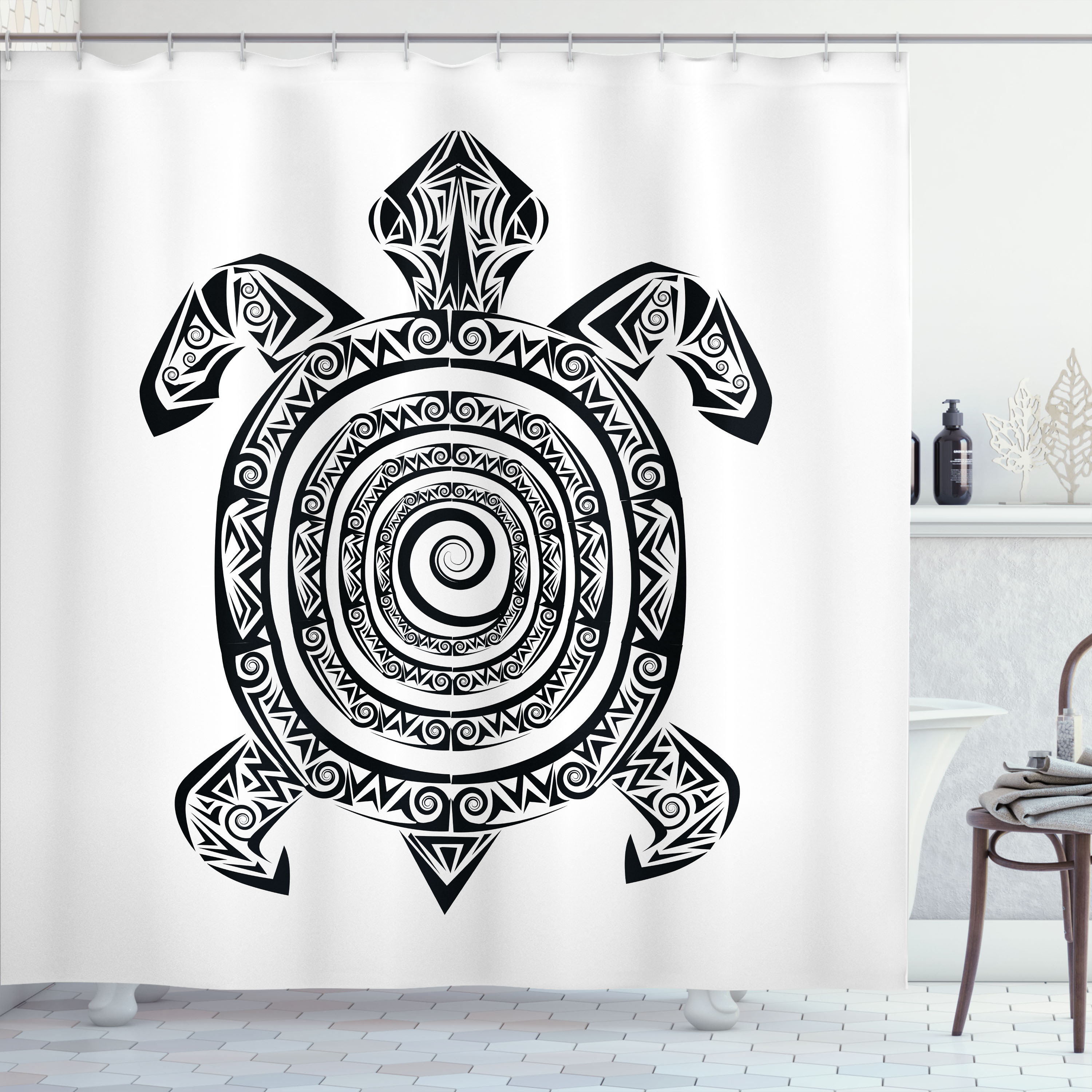 Ophelia & Co. Black and White Shower Curtain Turtle Spirals Black and ...