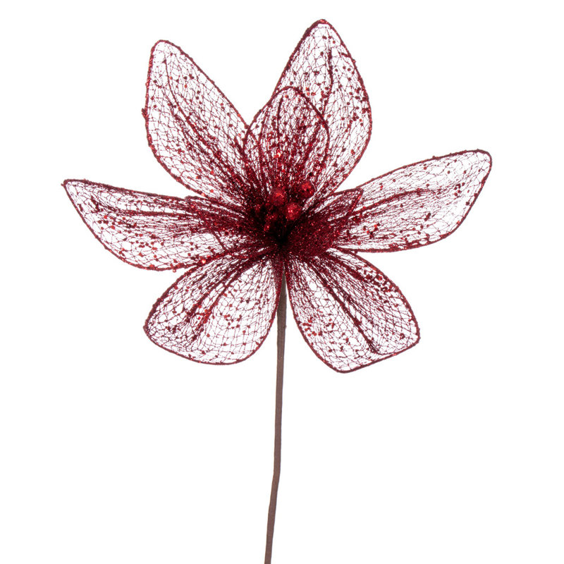 Tissu avec tige de poinsettia, Bourgogne