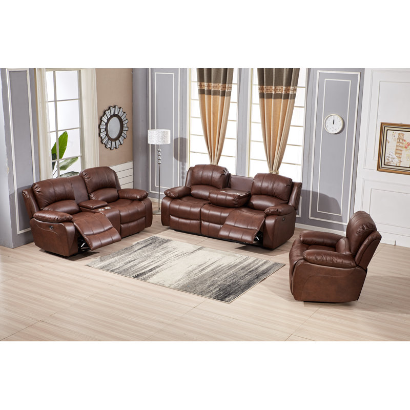 Convergent Faux Leather Reclining Loveseat, Whiskey, Power