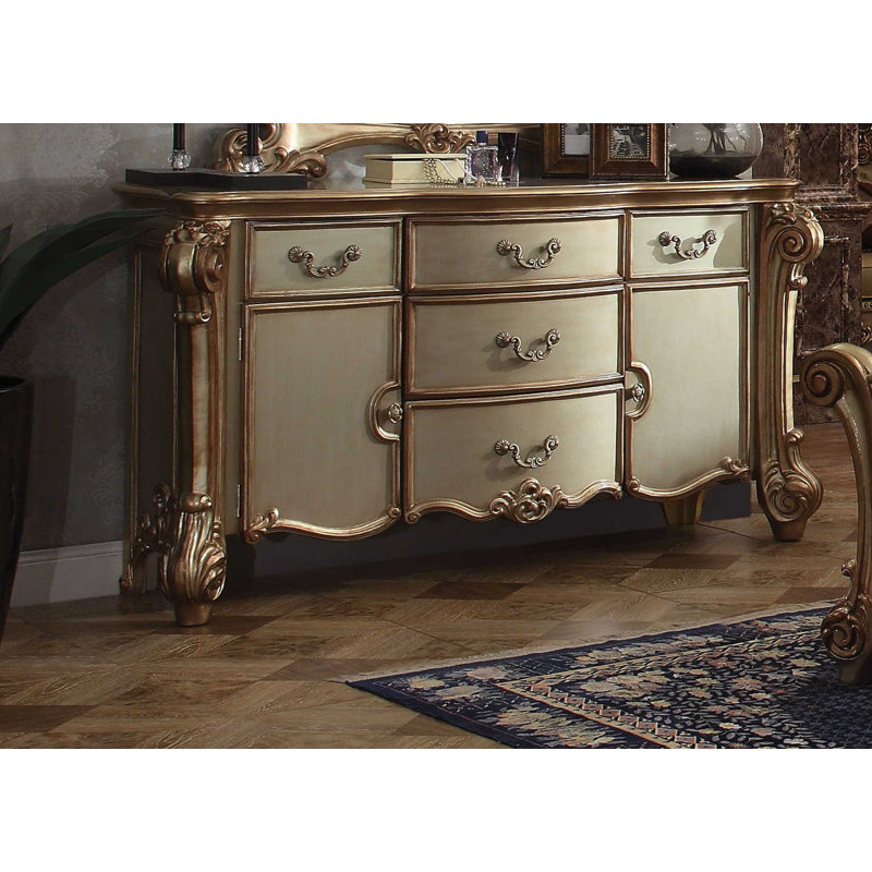 Commode combinée 5 tiroirs Carlene, Or Patine
