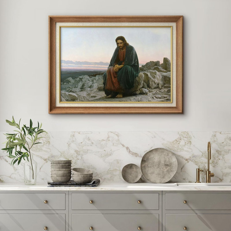 «Famous Artwork Jesus Christ In The Desert» par Ivan Kramskoi, reproduction d'art sur papier, Encadré naturel, Pas de tapis