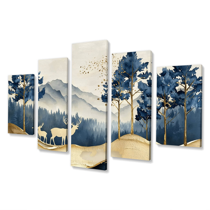 Ensemble de décorations murales Golden Deer In Pine Misty Mountain