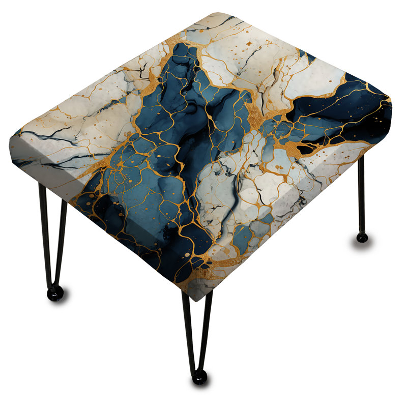 Repose-pieds rectangulaire en marbre doré doré et sarcelle opulence de luxe