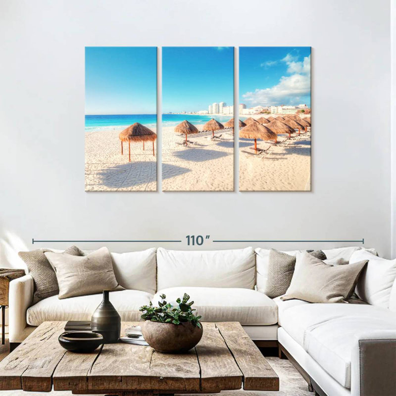 Gillard Cancun, scène de plage, H 48 po x l 74 po