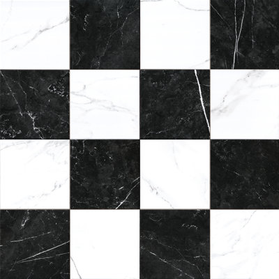 Mirea Notte 17 in. x 17 in. Matte Marble Look Checkered Porcelain Floor and Wall Tile