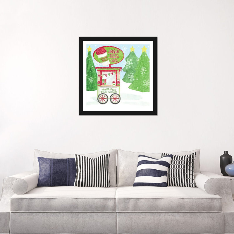 «Food Cart Christmas II Jingle Java» par Tara Reed - impression, Blanc, H 24 po x l 24 po x p 1 po, Papier encadré noir